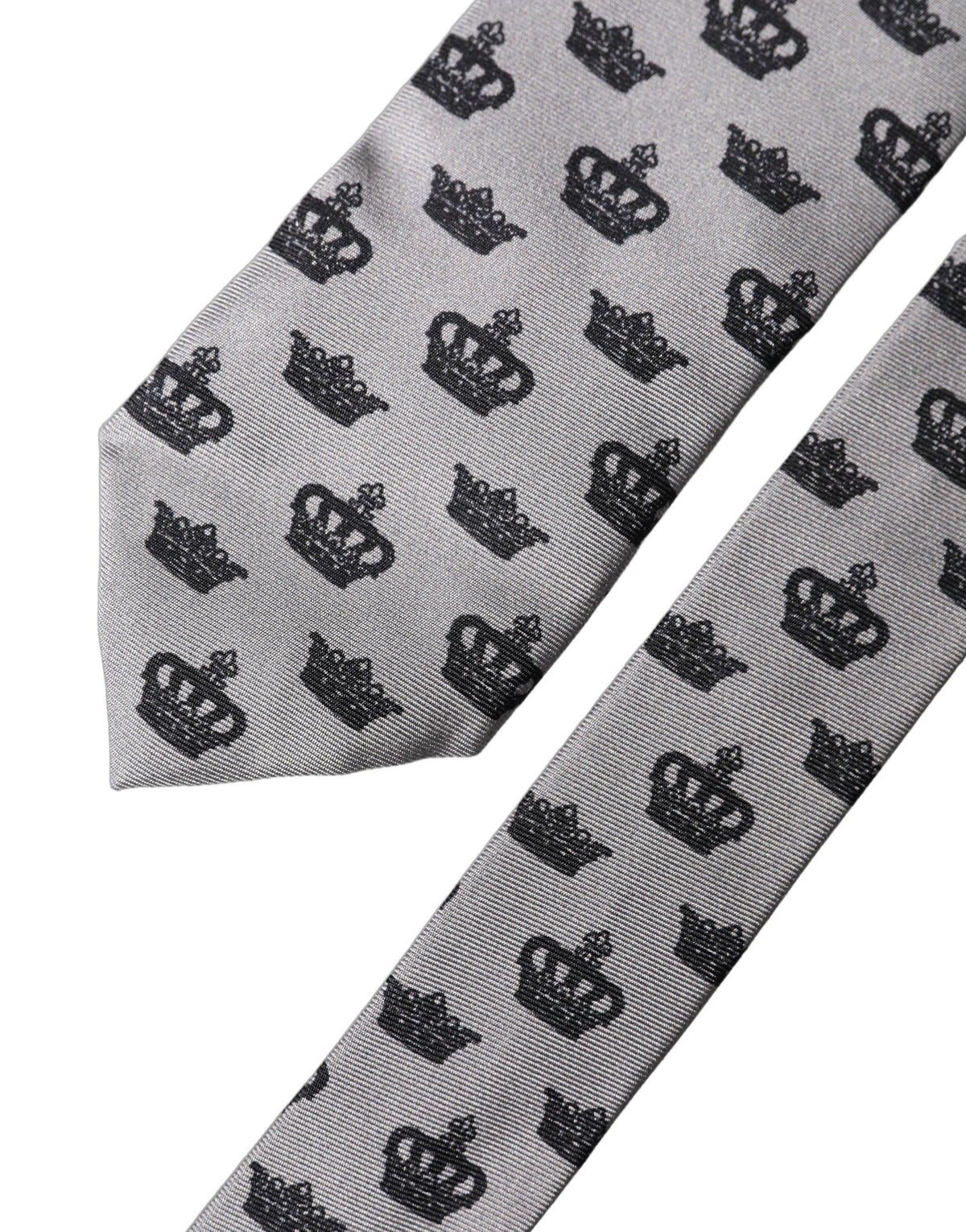 Dolce & Gabbana Gray Crown Fantasy Silk Adjustable Men Tied Necktie Tie
