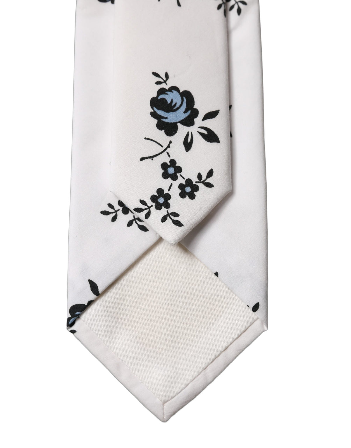 Dolce & Gabbana White Floral Fantasy Cotton Adjustable Men Necktie Tie