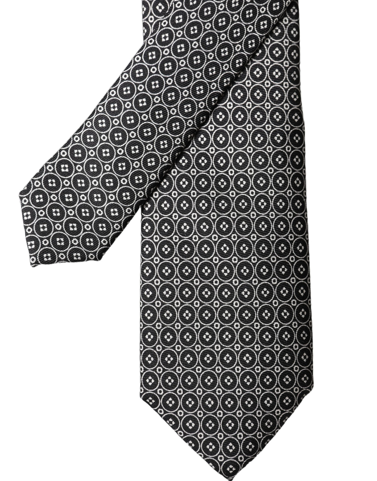 Dolce & Gabbana Black White Patterned Silk Adjustable Men Necktie Tie