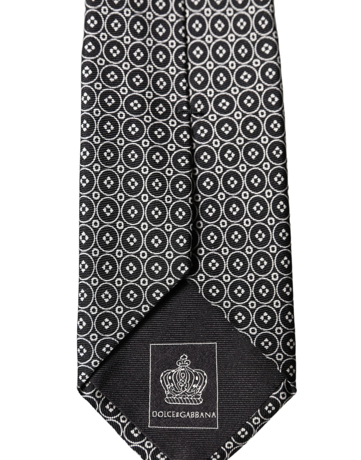 Dolce & Gabbana Black White Patterned Silk Adjustable Men Necktie Tie
