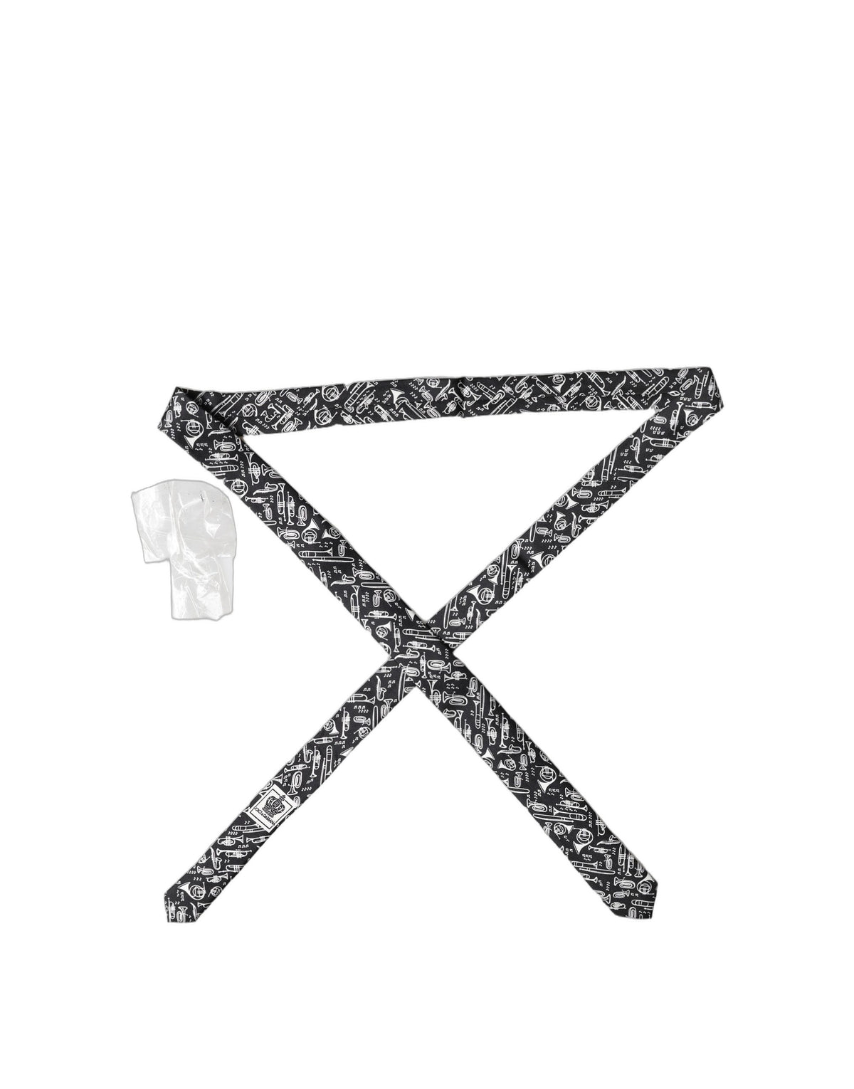 Dolce & Gabbana Black Trumpet Print Silk Adjustable Men Tied Necktie Tie