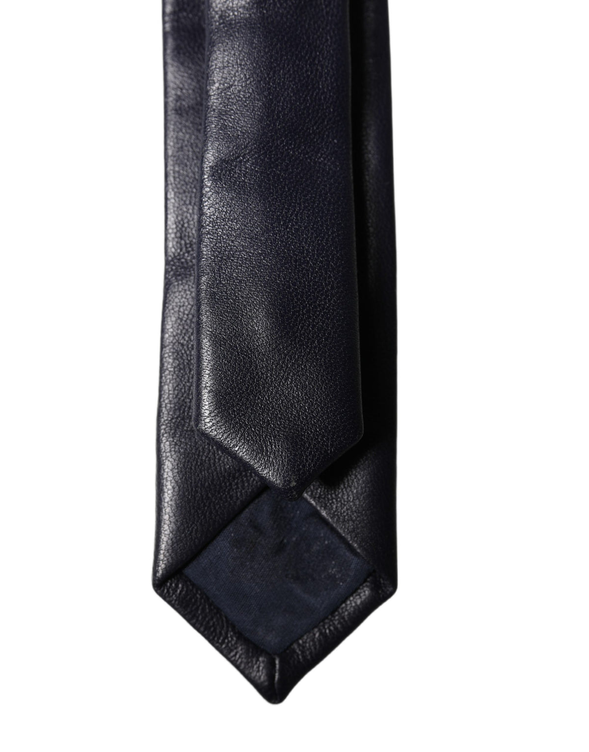 Dolce & Gabbana Black Solid Lamb Leather Adjustable Men Tied Necktie Tie
