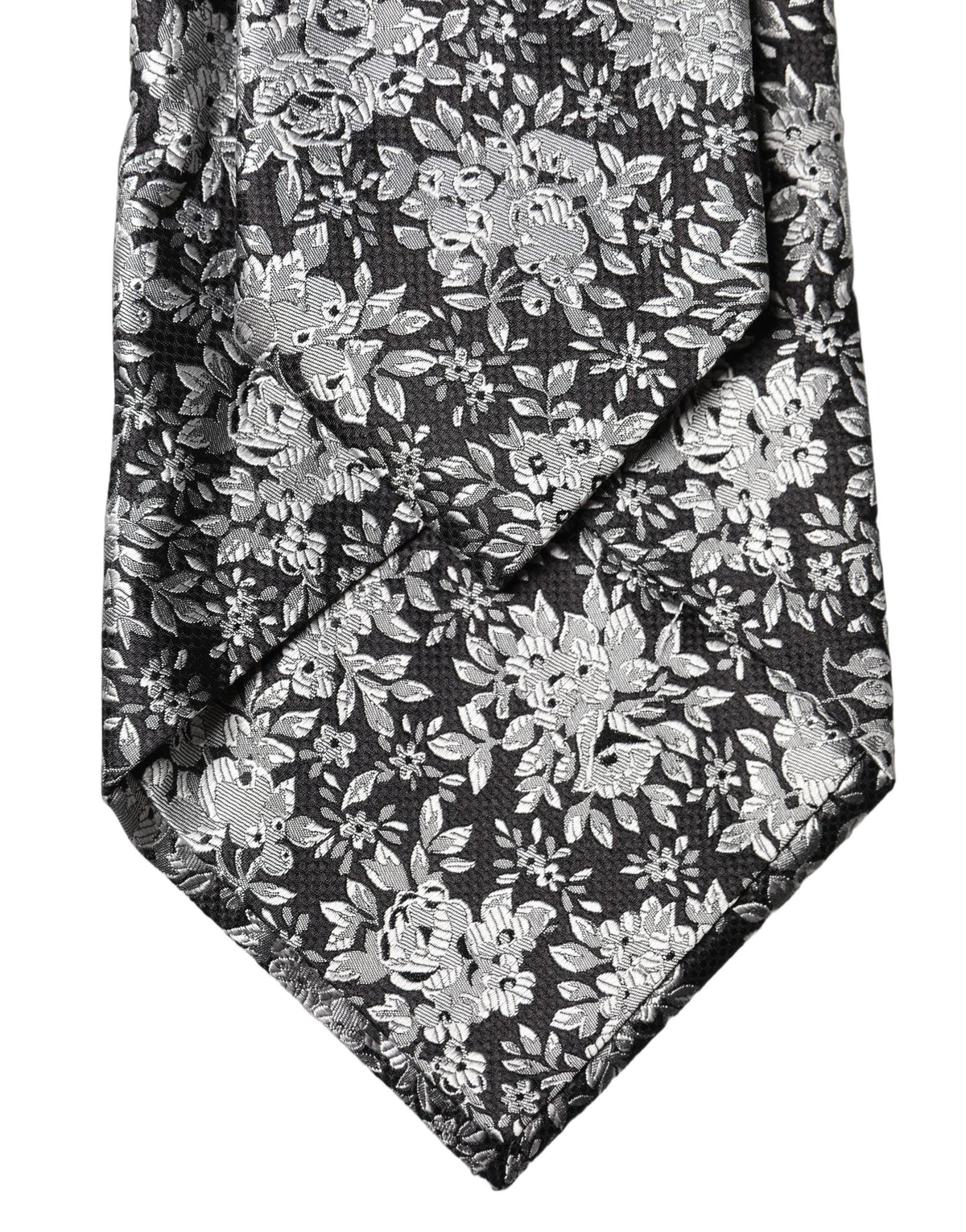 Dolce & Gabbana Black Silver Floral Silk Adjustable Women Necktie Tie