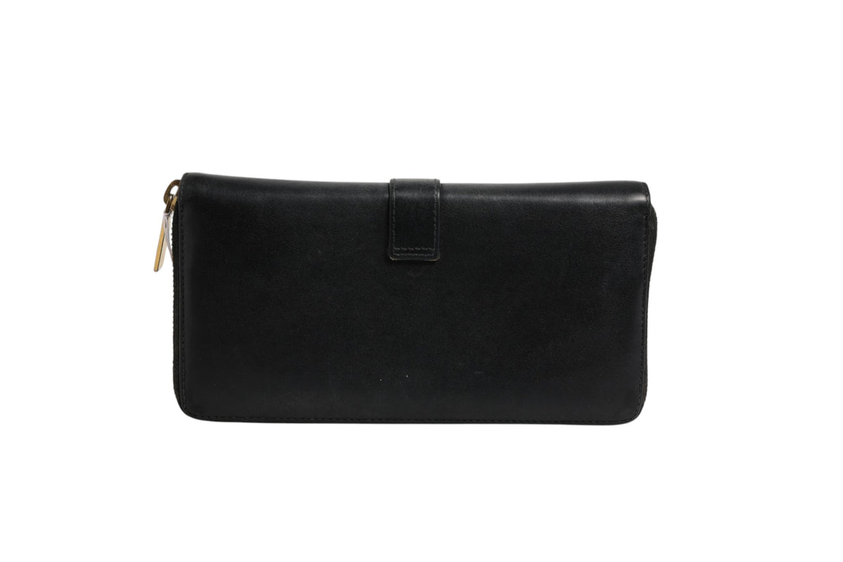 Saint Laurent Black and Gold leather logo zip wallet