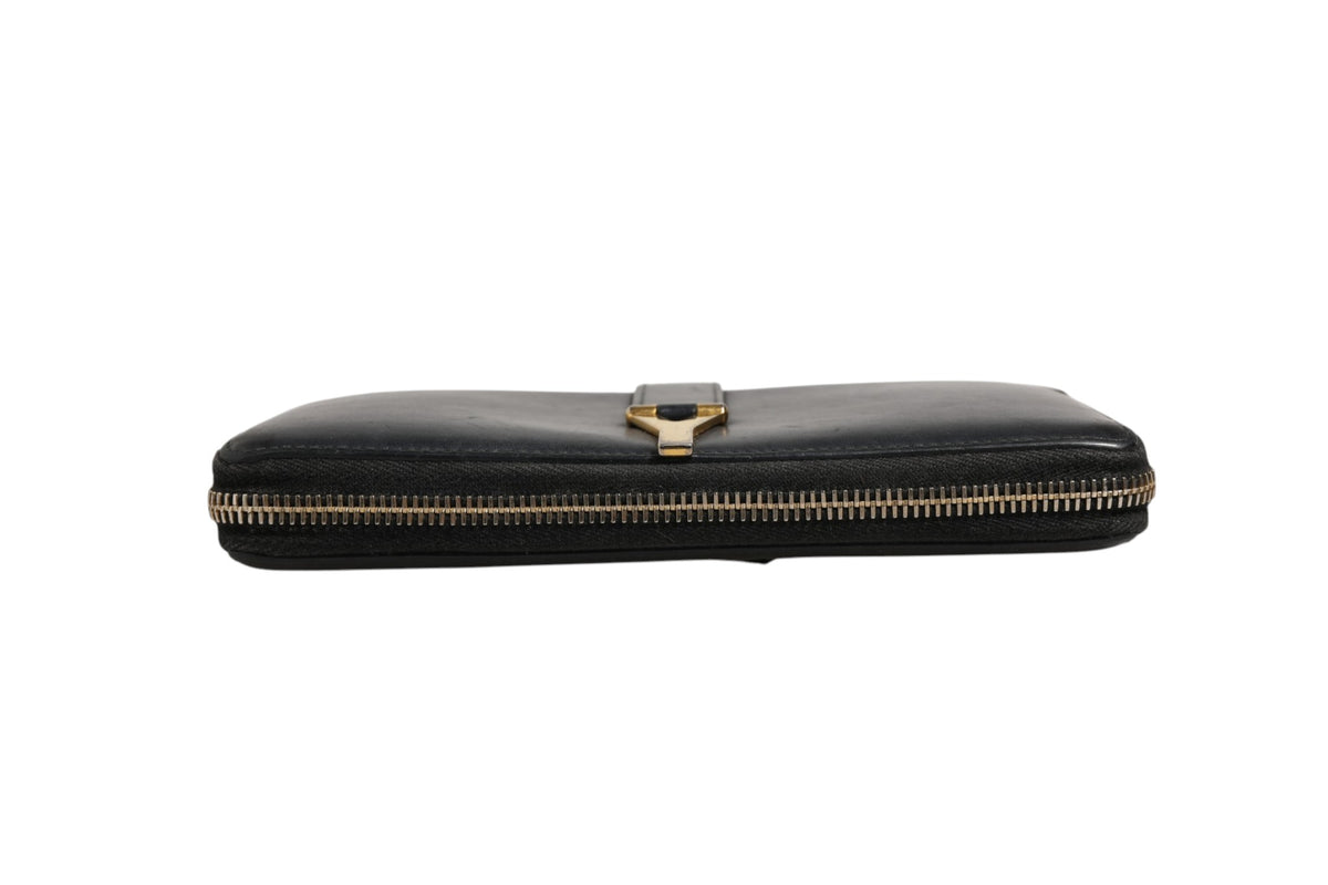 Saint Laurent Black and Gold leather logo zip wallet
