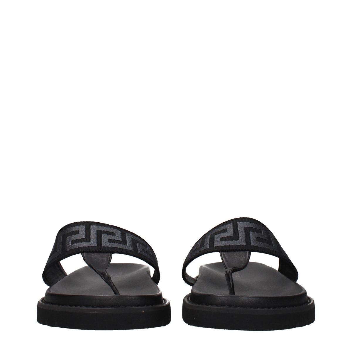 Versace Black Fabric Flip-Flop Sandals
