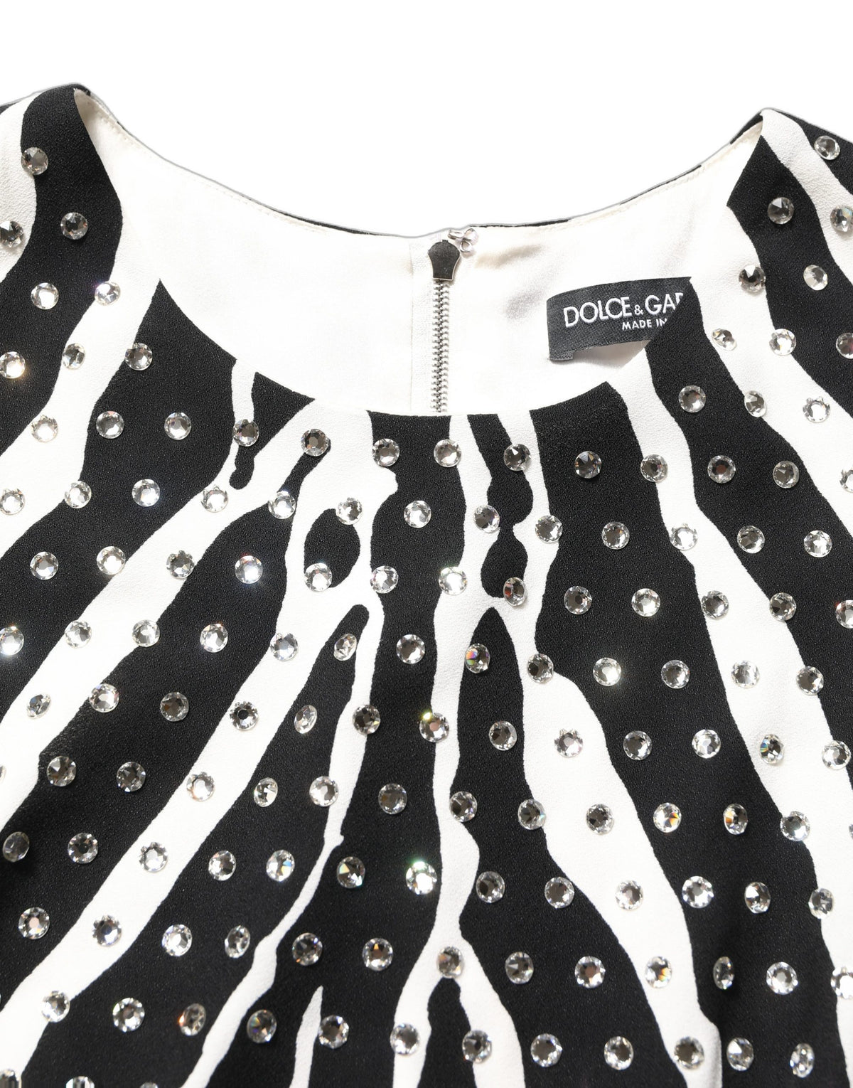 Dolce & Gabbana Black White Zebra Crystal Embellished Dress