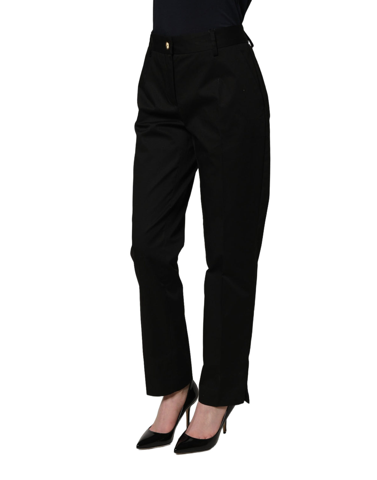 Dolce & Gabbana Black Tapered Leg Dress Cotton Trousers Pants