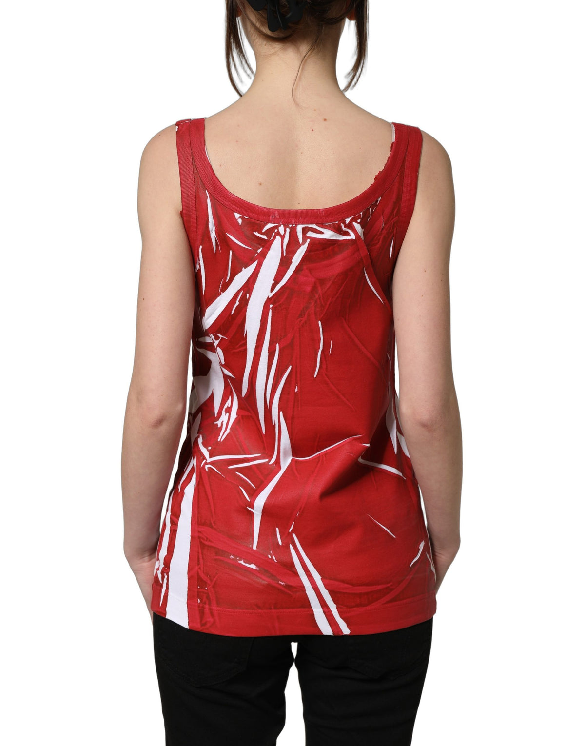 Dolce & Gabbana Red White Abstract Cotton Sleeveless Tank Top