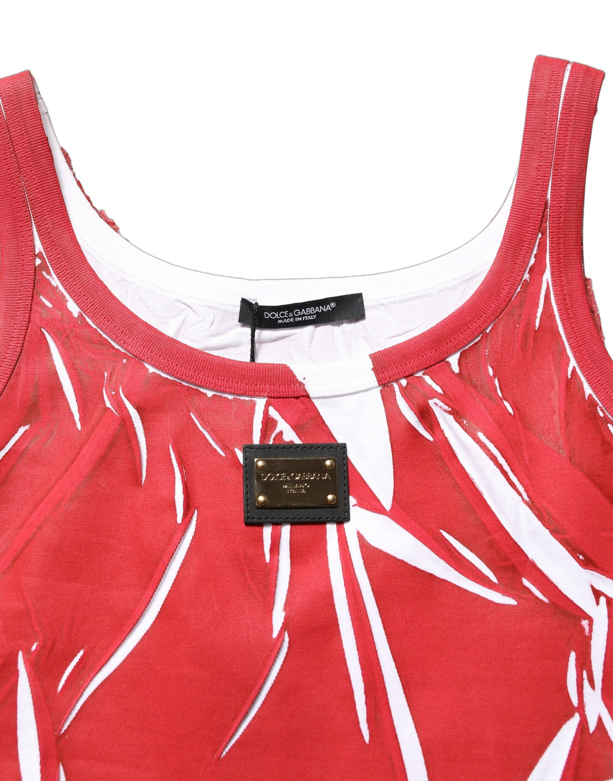 Dolce & Gabbana Red White Abstract Cotton Sleeveless Tank Top