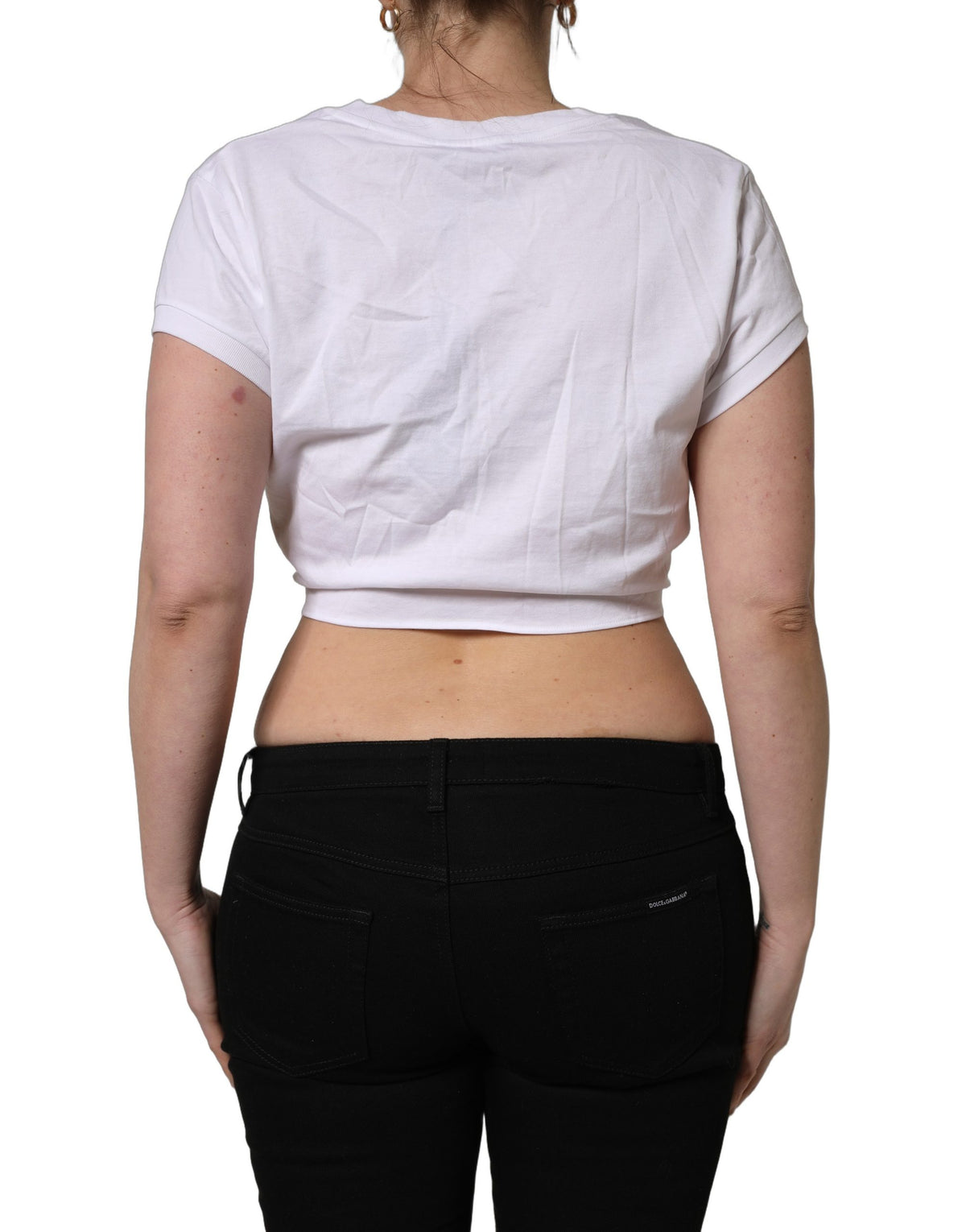Dolce & Gabbana White Logo Embroidered TieWaist Cropped Top