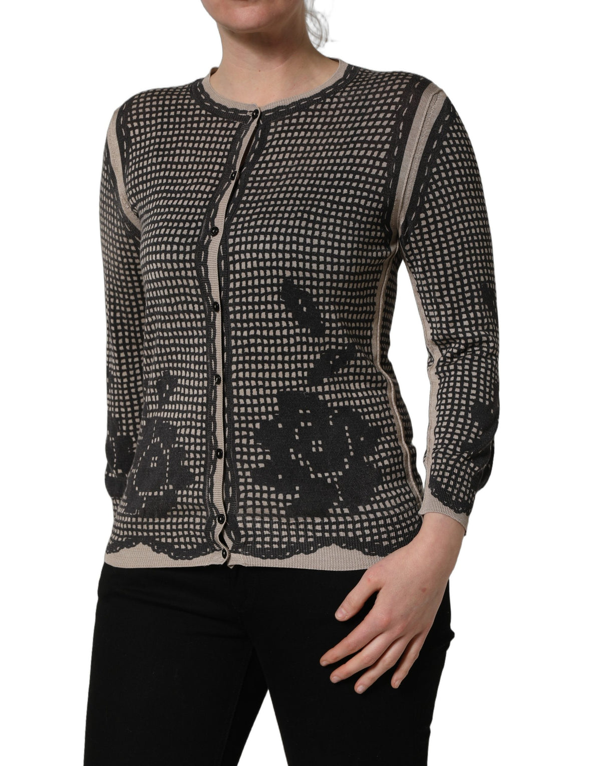 Dolce & Gabbana Black Floral Lace ButtonDownCardigan Sweater