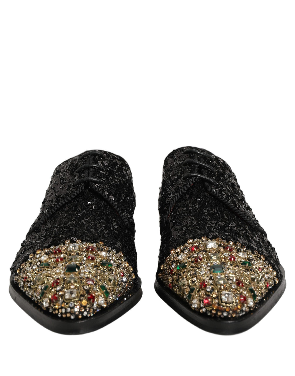 Dolce & Gabbana Black Sequin Embellished Men Derby Dress Shoes