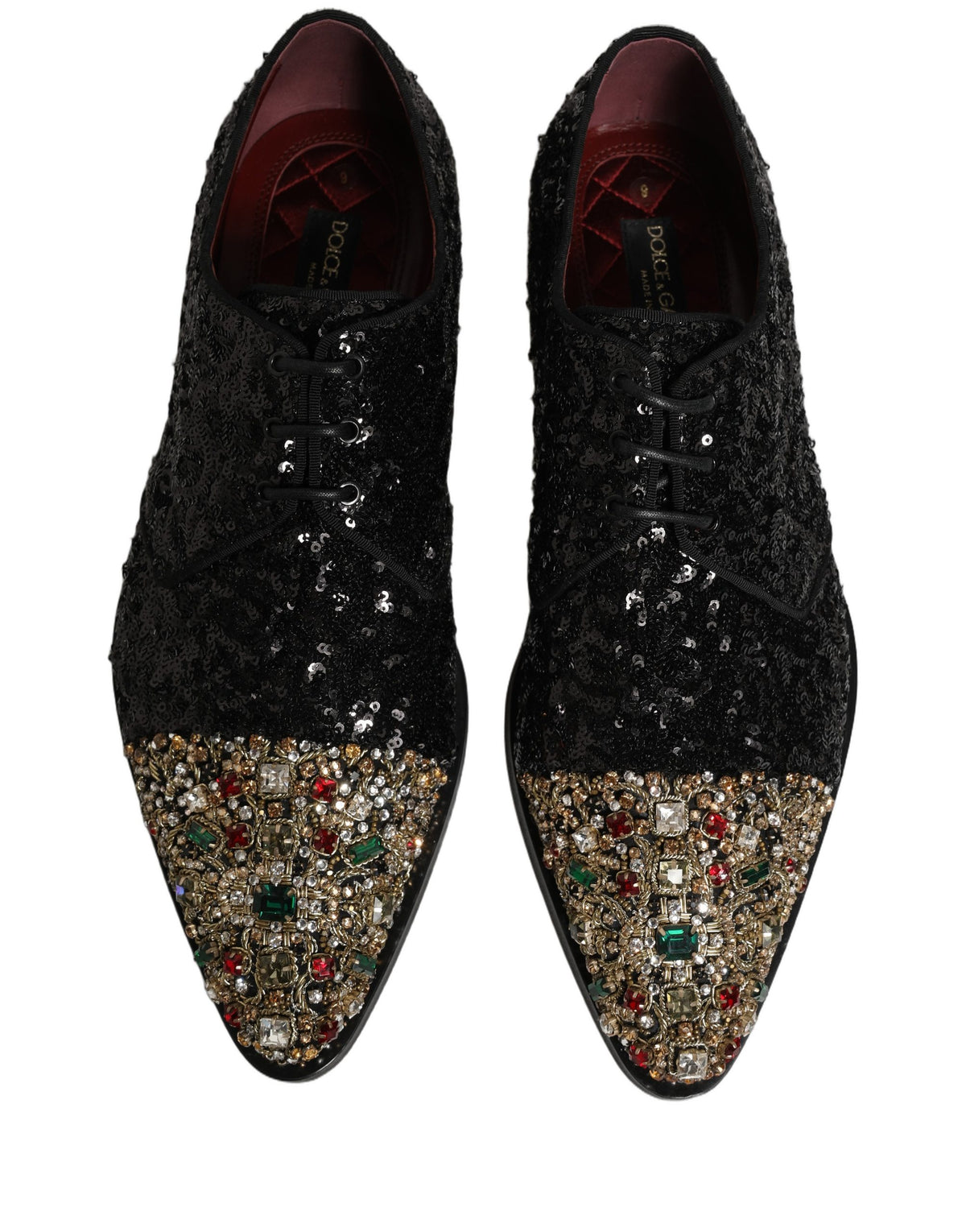 Dolce & Gabbana Black Sequin Embellished Men Derby Dress Shoes