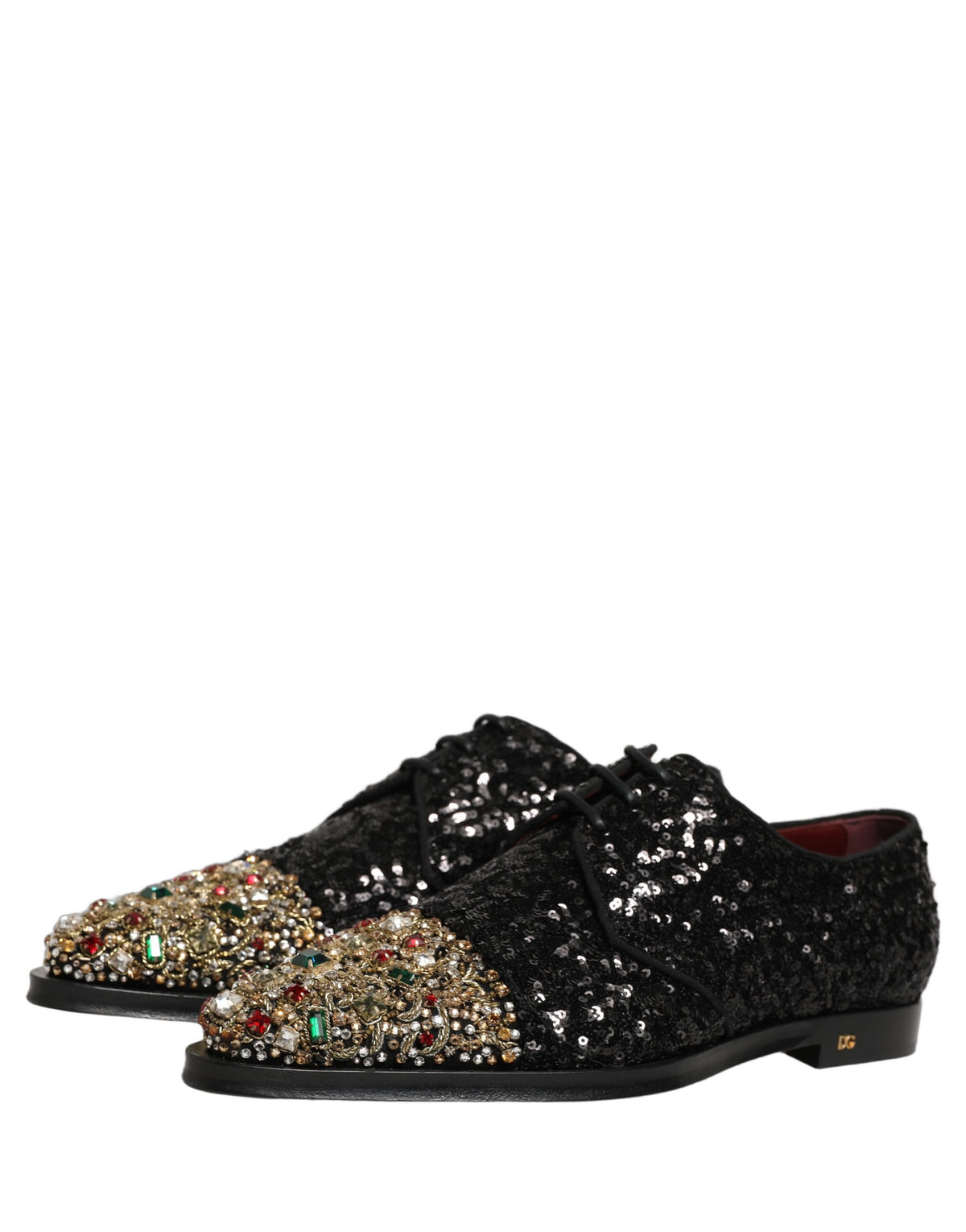 Dolce & Gabbana Black Sequin Embellished Men Derby Dress Shoes