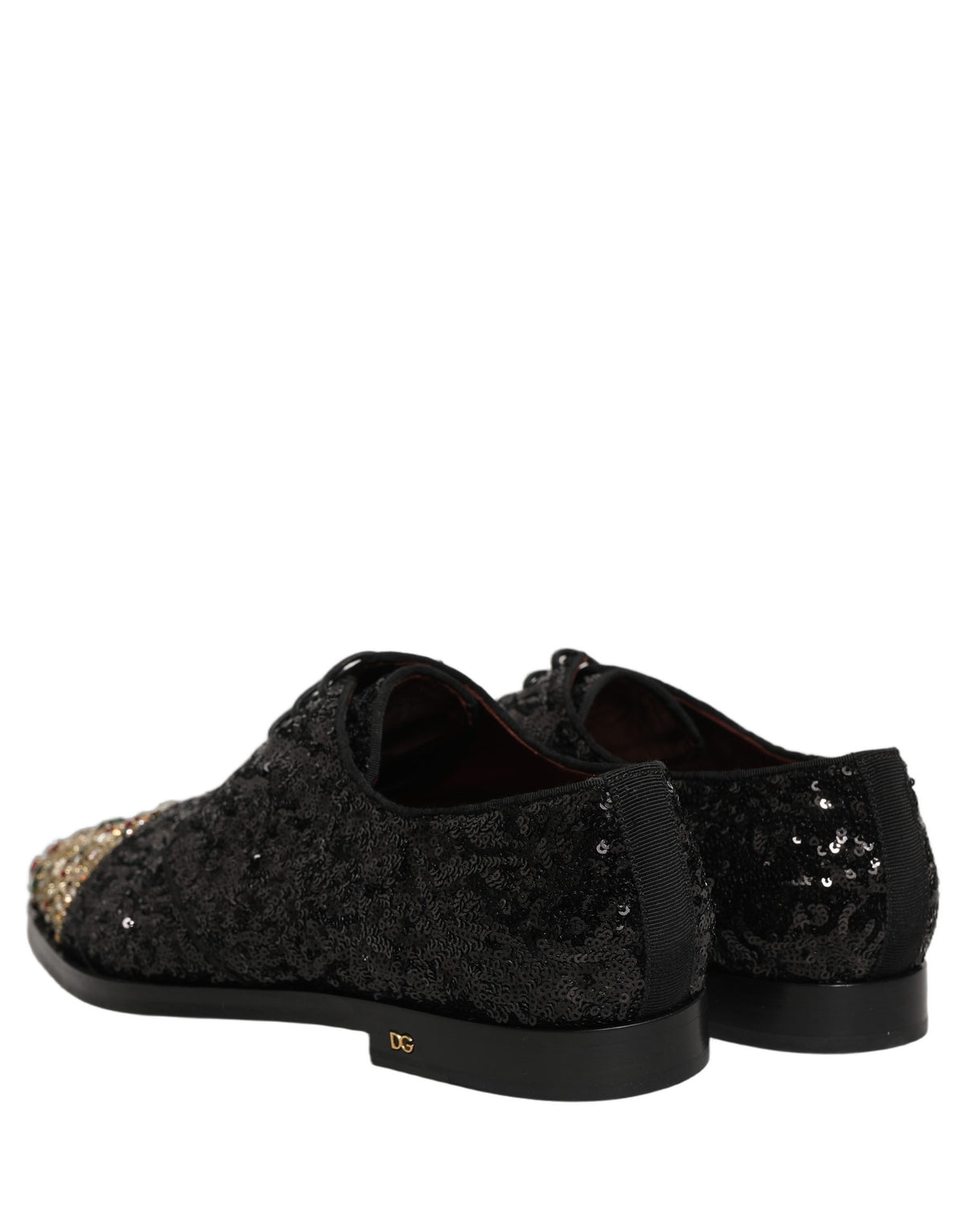 Dolce & Gabbana Black Sequin Embellished Men Derby Dress Shoes