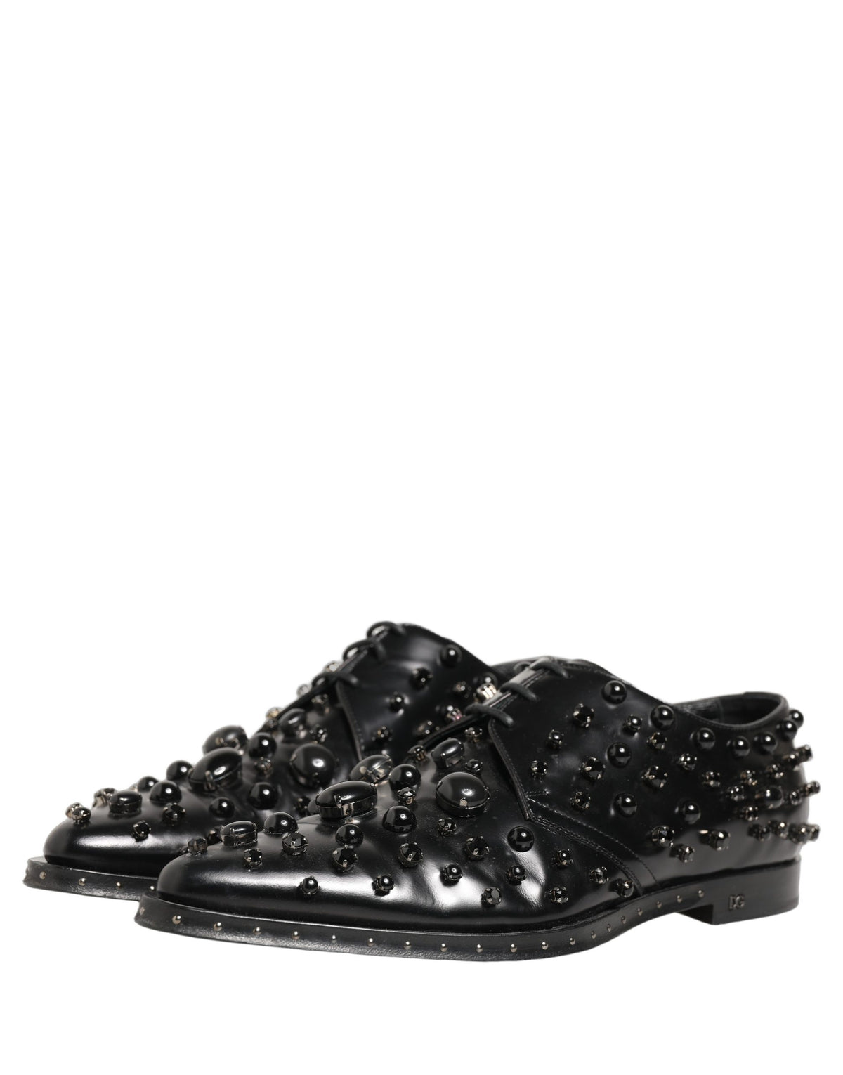Dolce & Gabbana Black Leather Studded Men Formal Derby Shoes