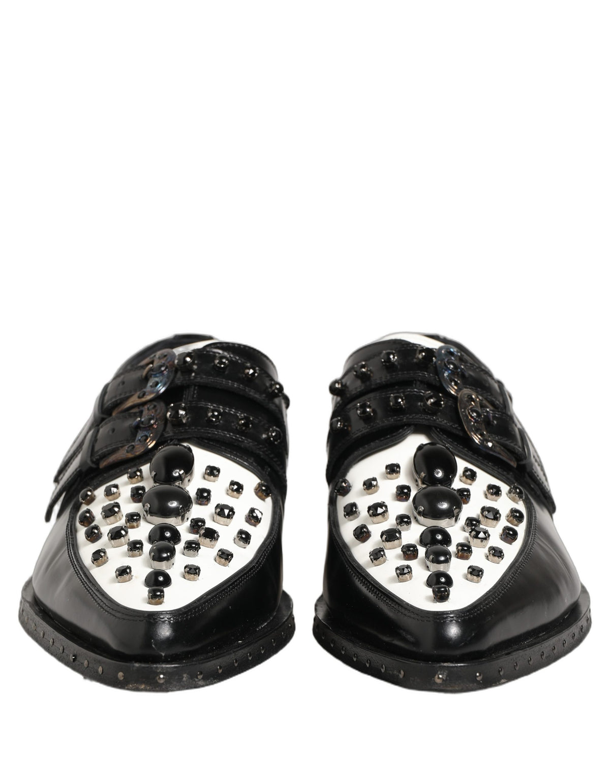 Dolce & Gabbana Black Leather Studded Formal Monk Strap Shoes