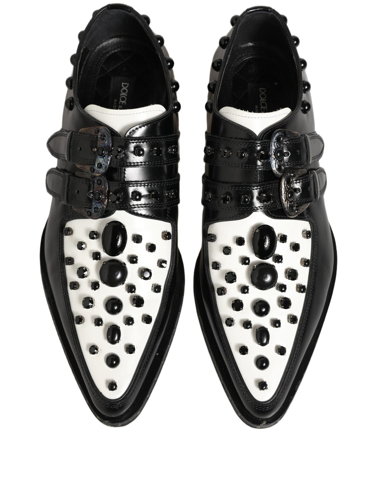 Dolce & Gabbana Black Leather Studded Formal Monk Strap Shoes