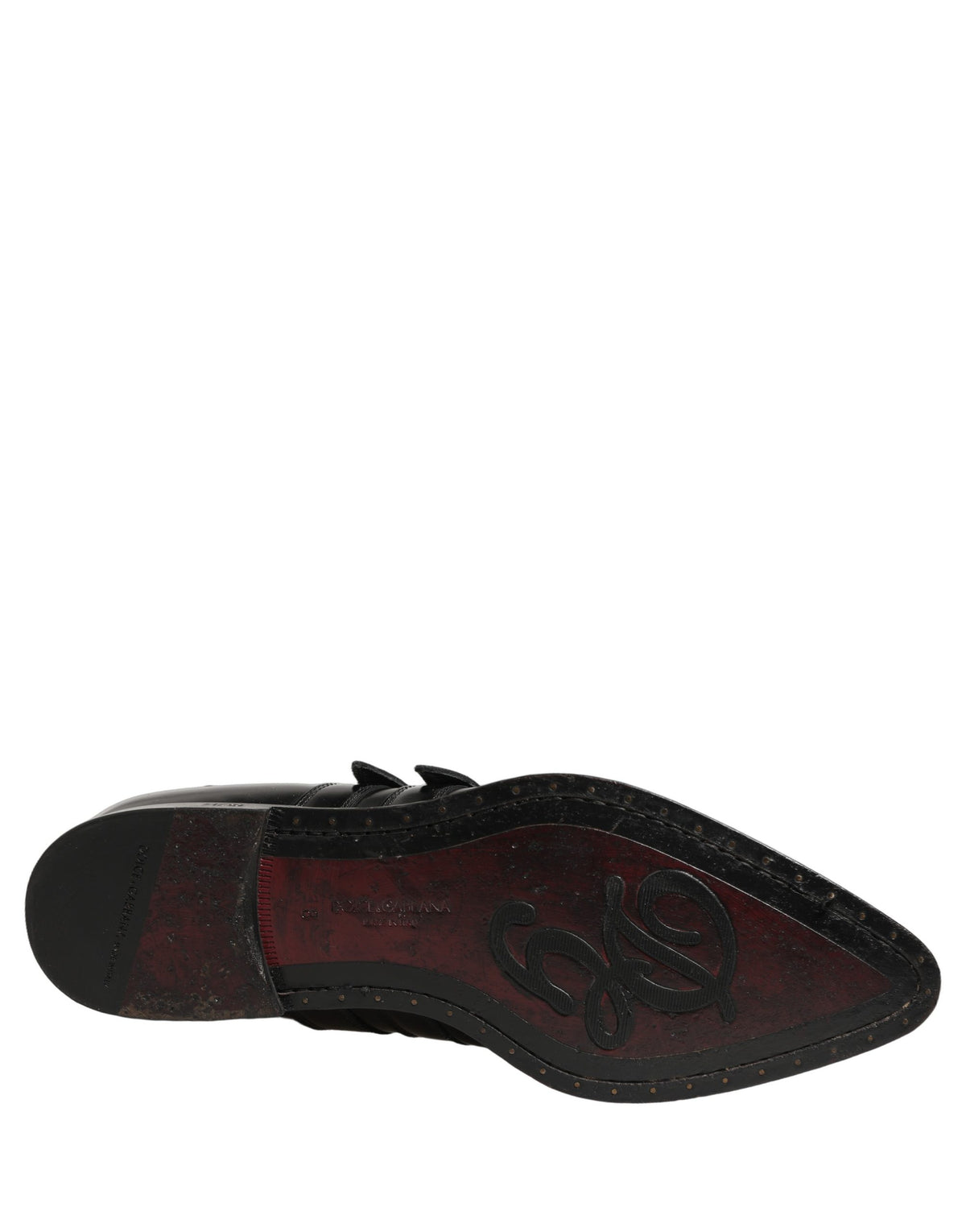Dolce & Gabbana Black Leather Studded Formal Monk Strap Shoes