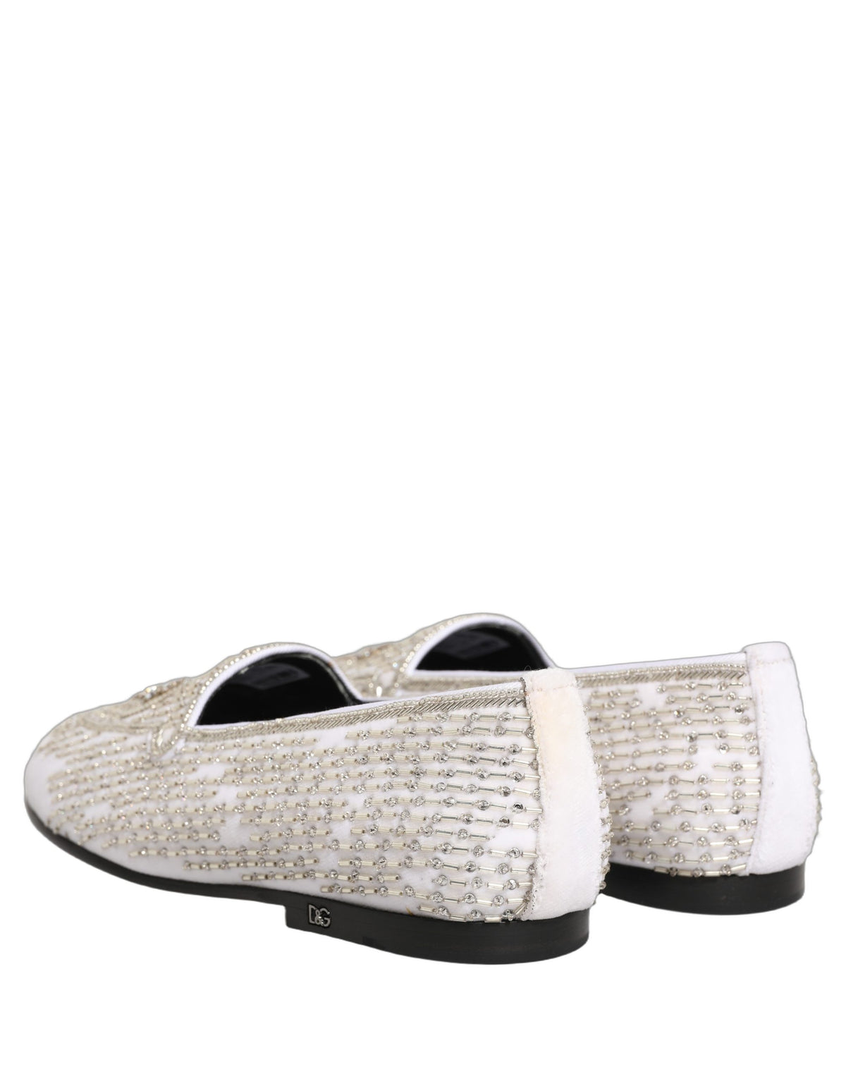 Dolce & Gabbana White Satin Embellished Dress Loafers Shoes
