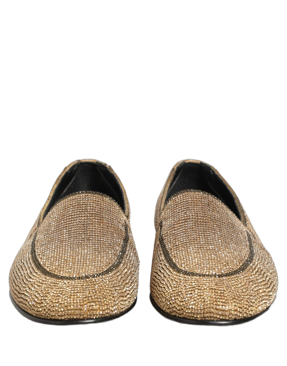 Dolce & Gabbana Gold Crystal Embellished Men Loafers Shoes