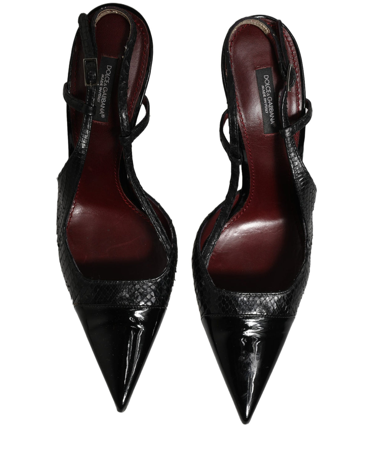 Dolce & Gabbana Black Exotic Patent Leather Slingback Pumps Shoes