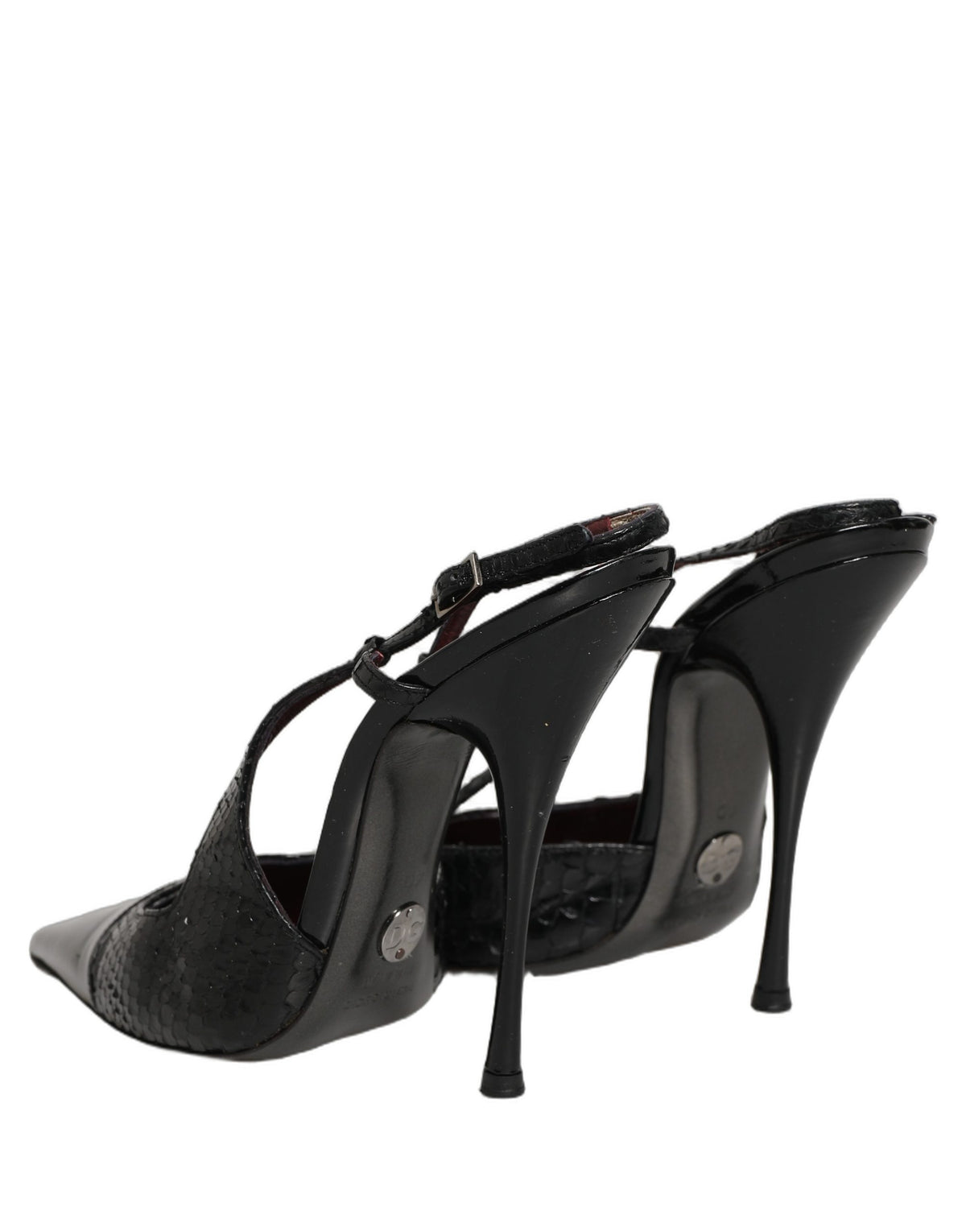 Dolce & Gabbana Black Exotic Patent Leather Slingback Pumps Shoes