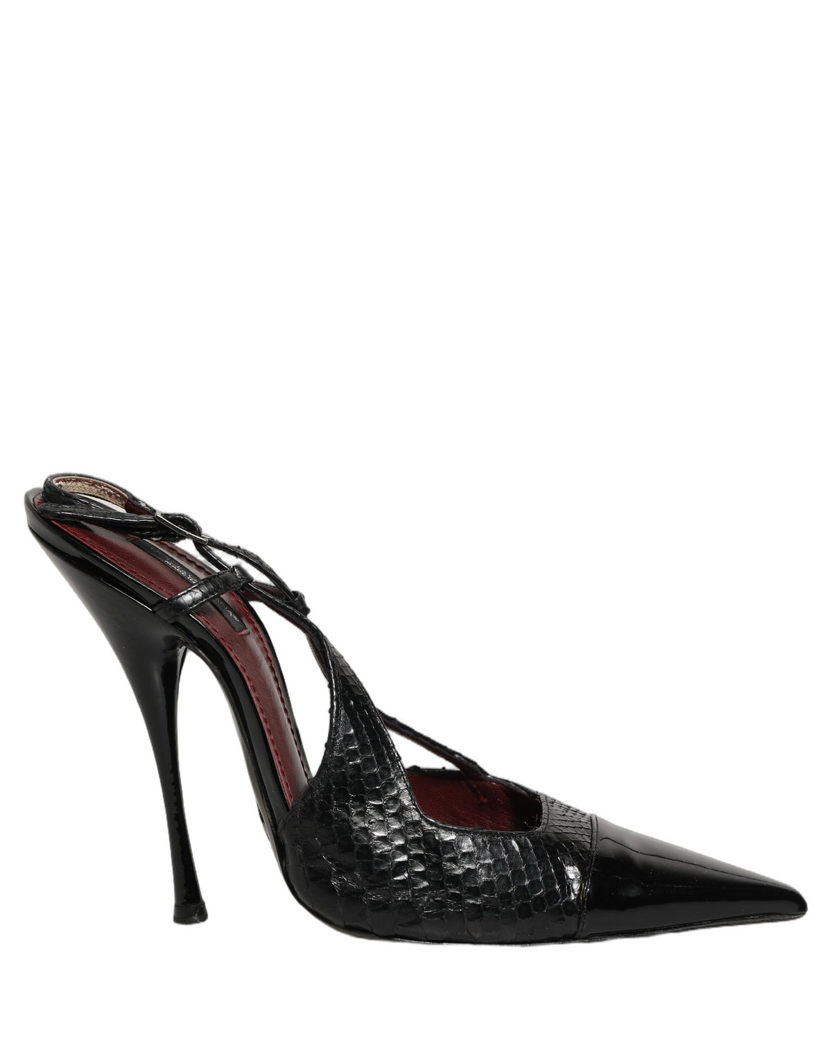 Dolce & Gabbana Black Exotic Patent Leather Slingback Pumps Shoes