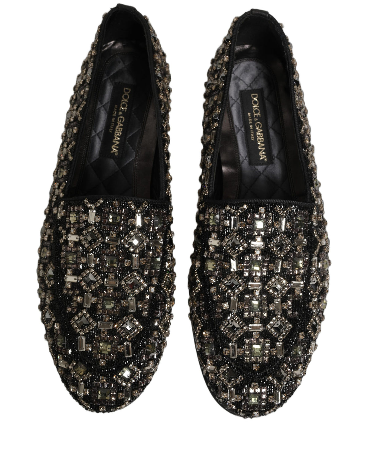 Dolce & Gabbana Silver Leather Logo Slip On Loafers Shoes