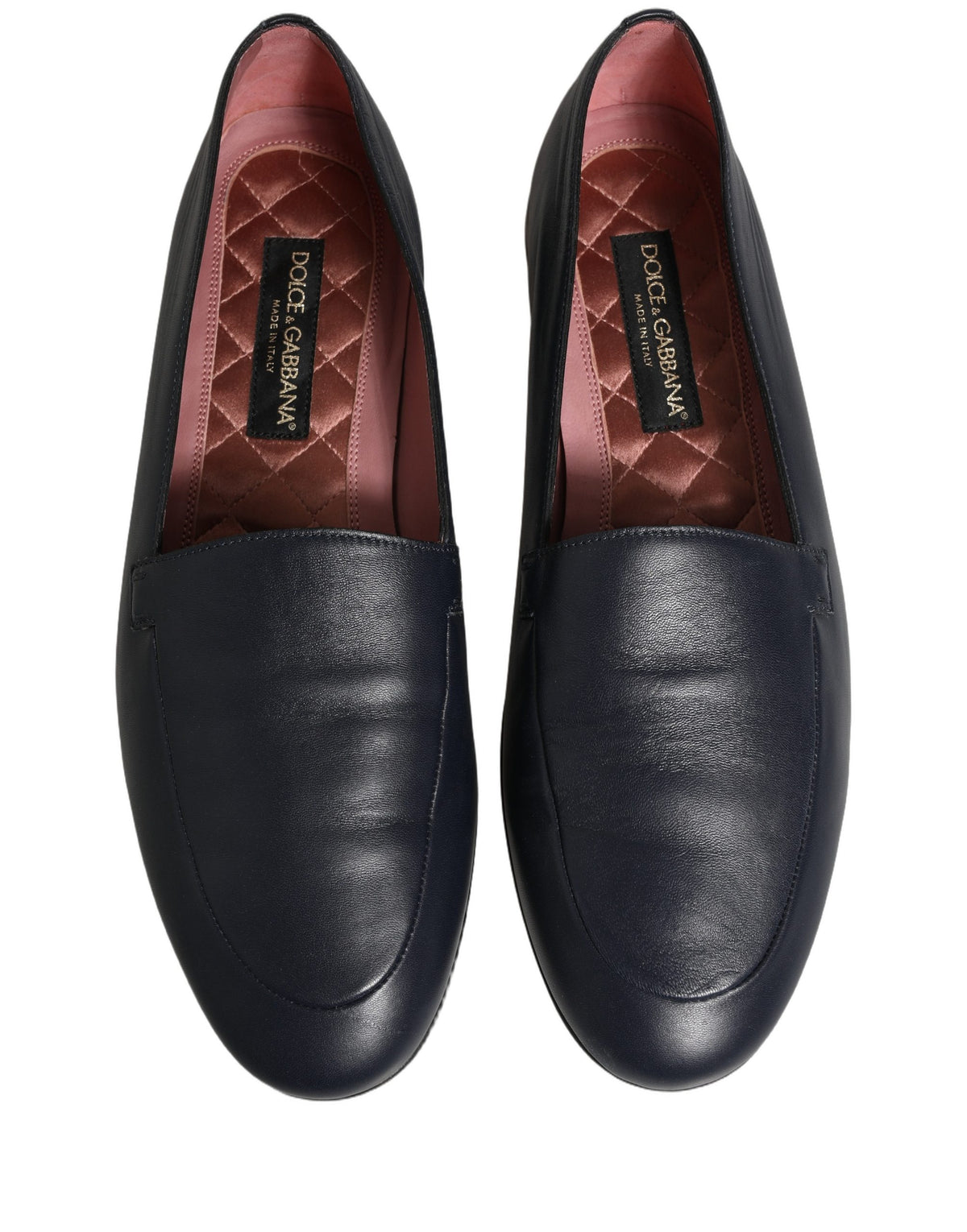 Dolce & Gabbana Navy Blue Leather Logo Slip On Loafers Shoes