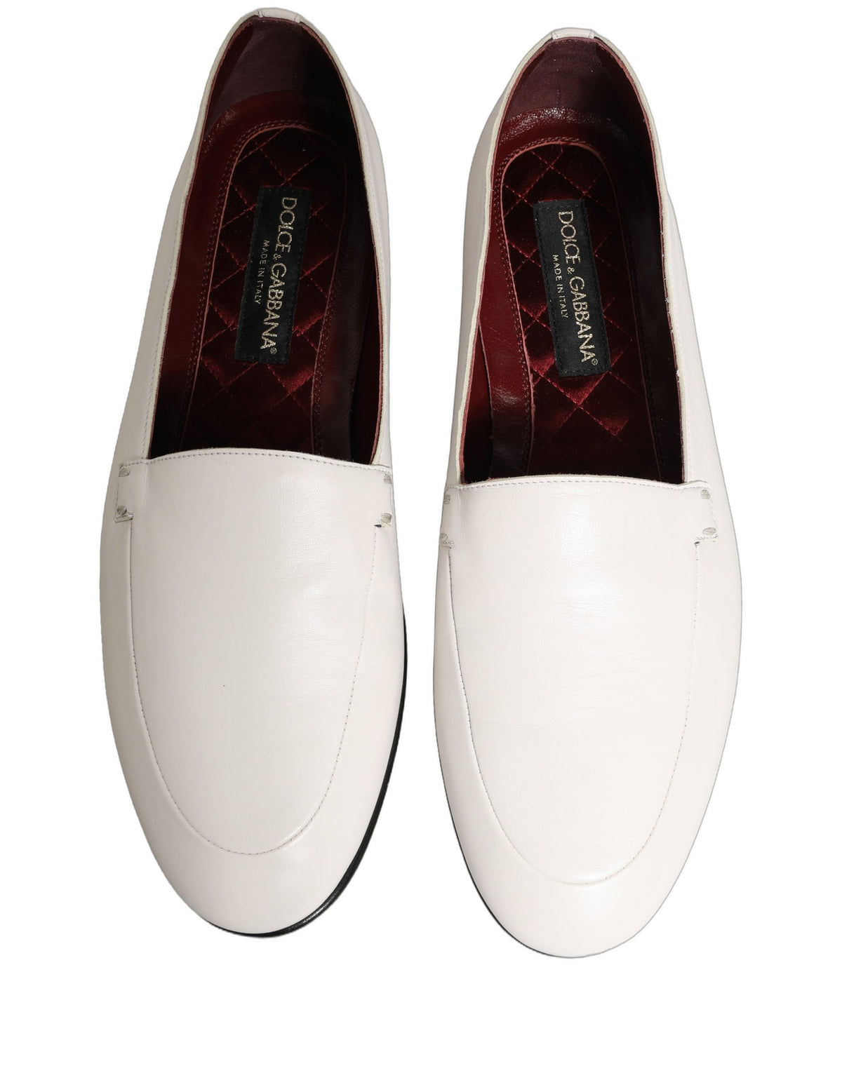 Dolce & Gabbana White Leather Logo Slip On Men Loafers Shoes