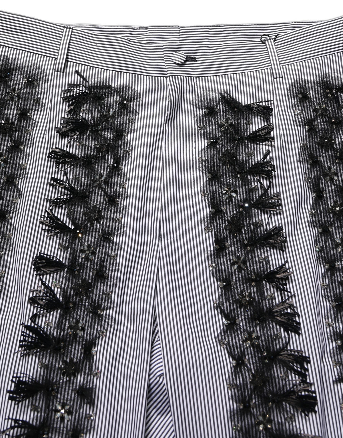 Dolce & Gabbana BlackGray Pinstripe Embellished Trouser Pants