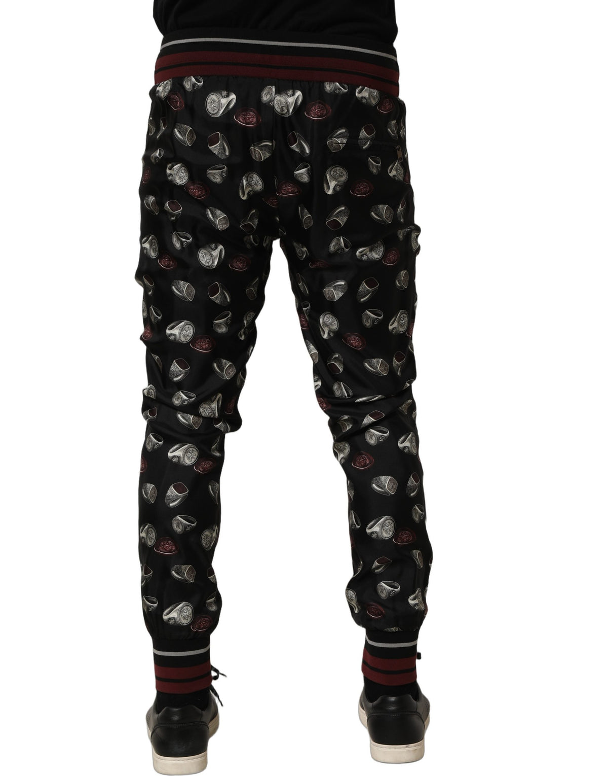 Dolce & Gabbana Pants Black Ring Print Silk Jogging Trousers