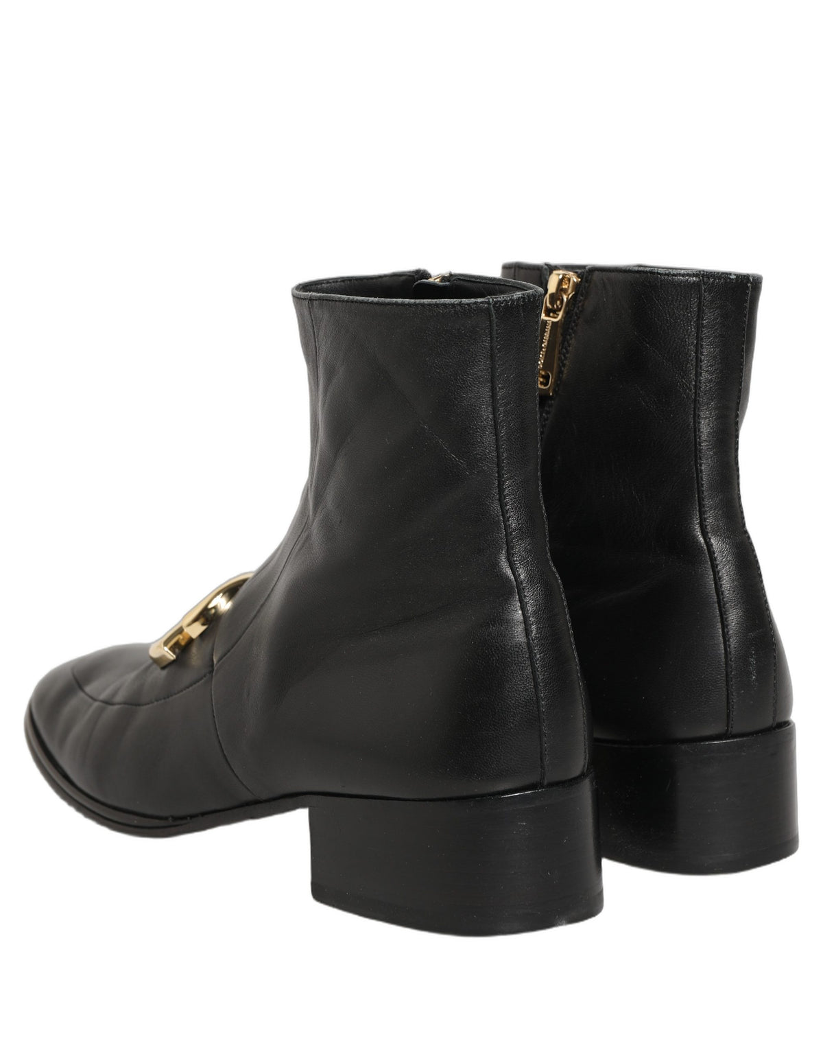 Dolce & Gabbana Black Leather DG Logo Plaque Shorts Ankle Boots Shoes