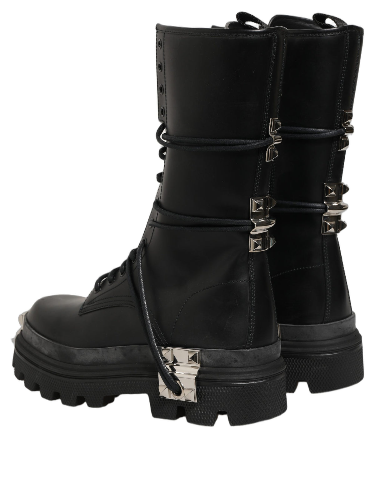 Dolce & Gabbana Black Stud Platform Combat High Boots Shoes