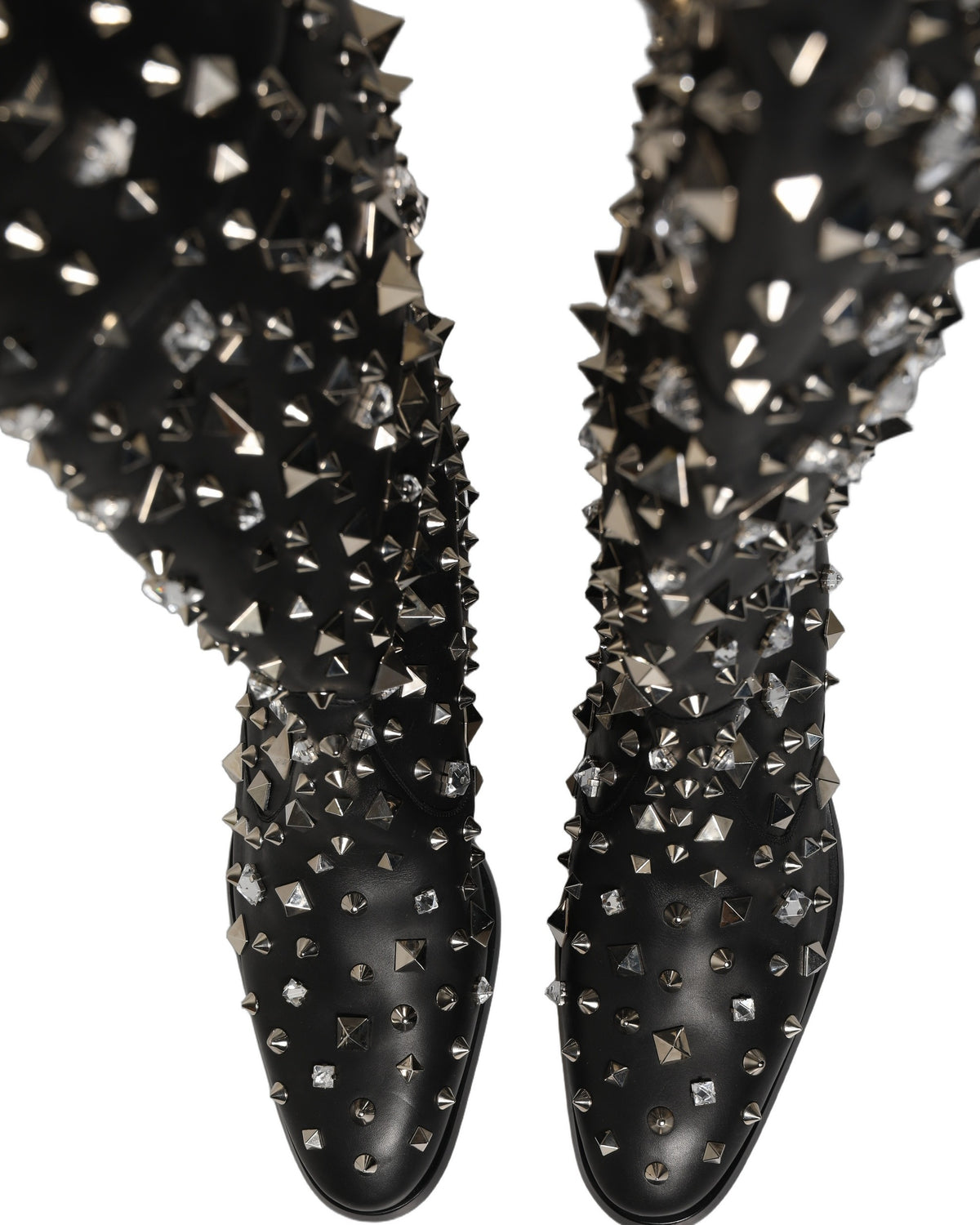 Dolce & Gabbana Black Crystal Embellished High Boots Shoes
