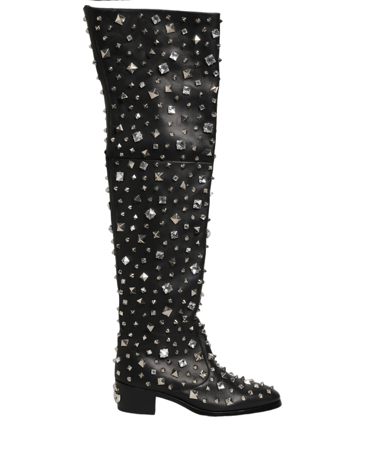 Dolce & Gabbana Black Crystal Embellished High Boots Shoes