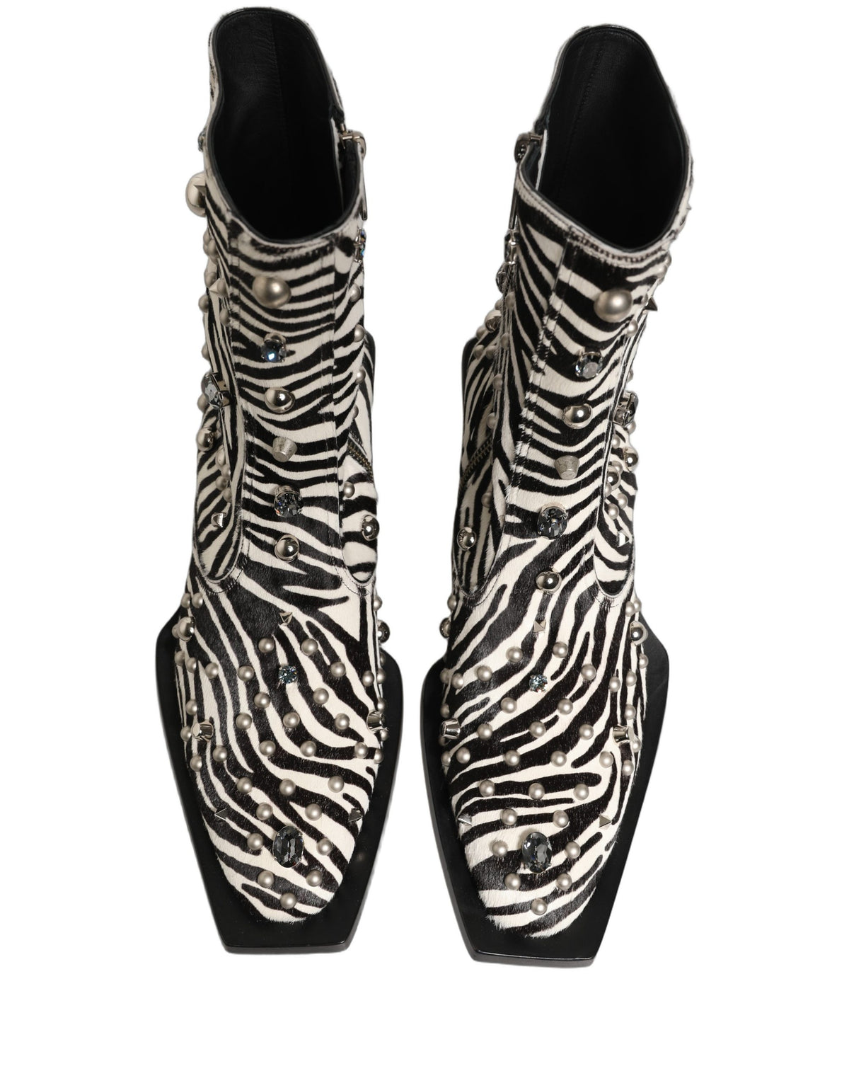 Dolce & Gabbana Black White Zebra Embellished Boots Shoes
