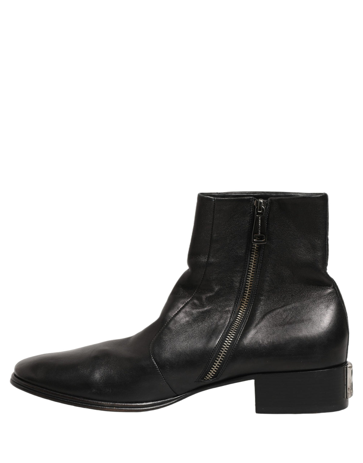 Dolce & Gabbana Black Leather Logo Short Ankle Boots Shoes