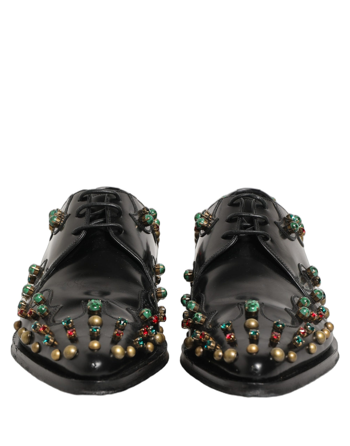 Dolce & Gabbana Black Leather Derby Dress Studded Formal Shoes