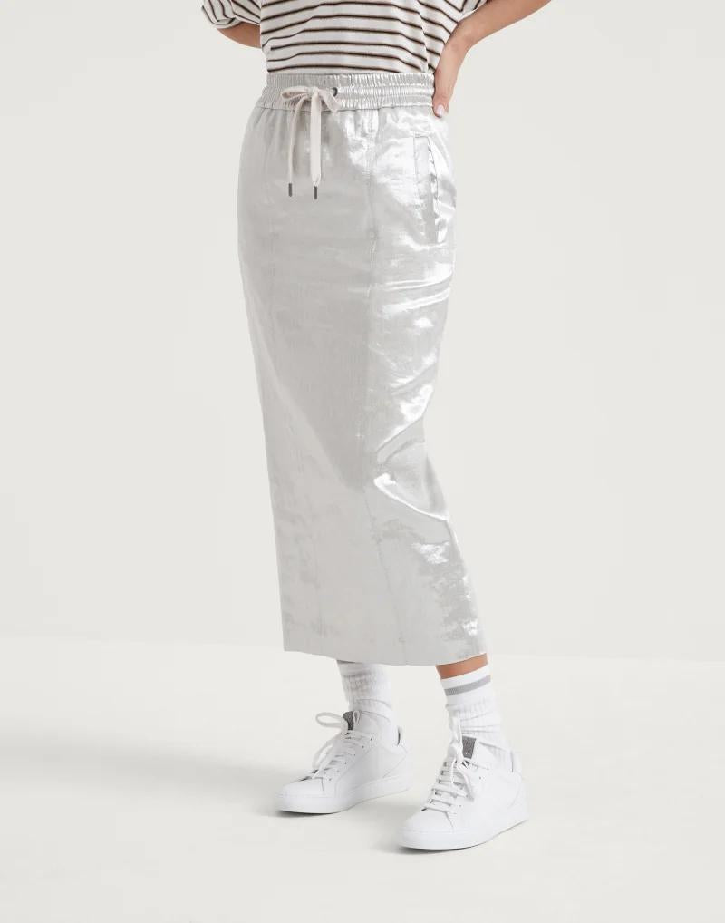 Brunello Cucinelli Silver Linen Long Skirt