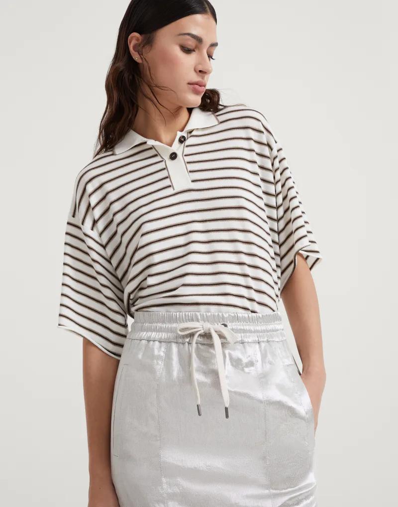 Brunello Cucinelli Silver Linen Long Skirt