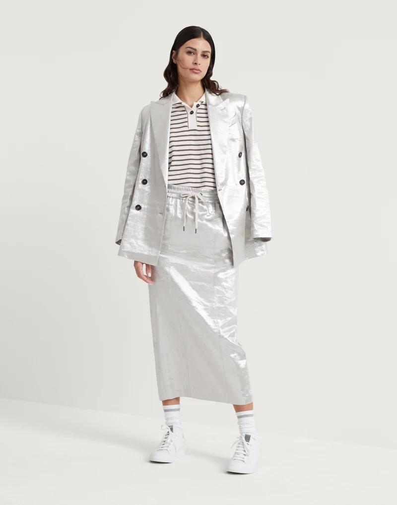 Brunello Cucinelli Silver Linen Long Skirt