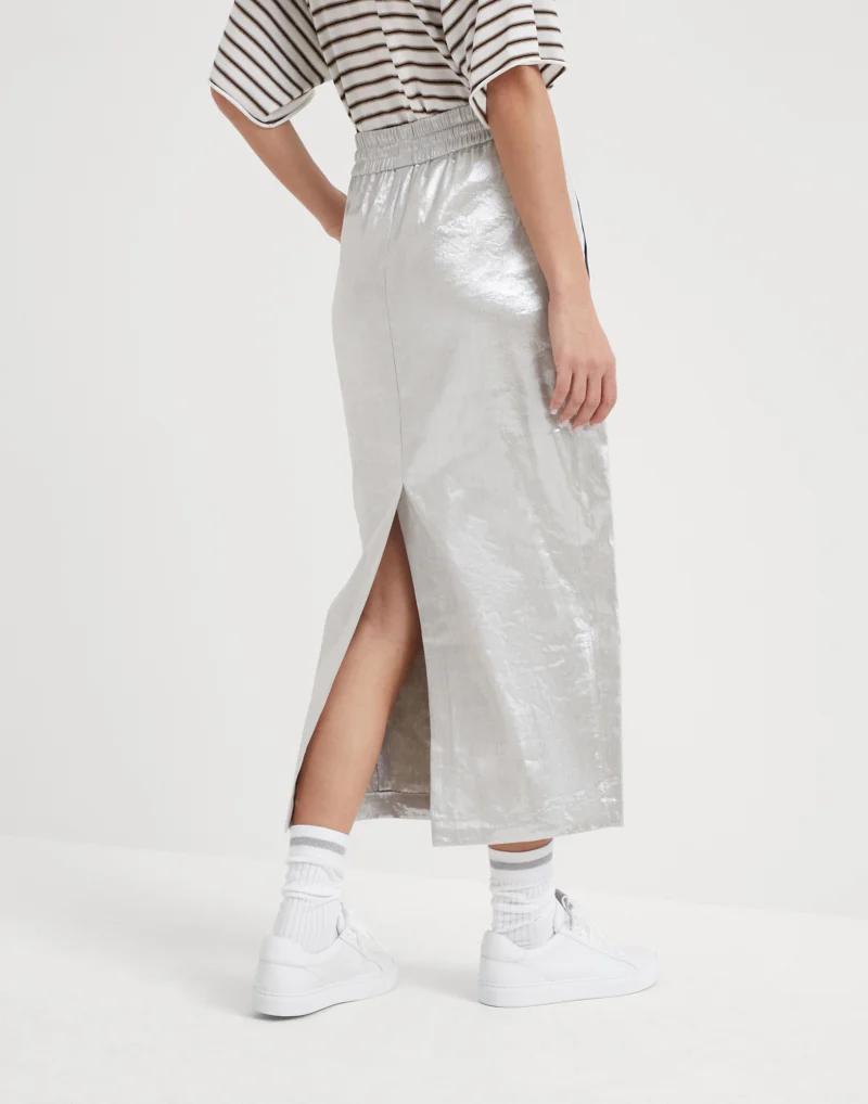 Brunello Cucinelli Silver Linen Long Skirt