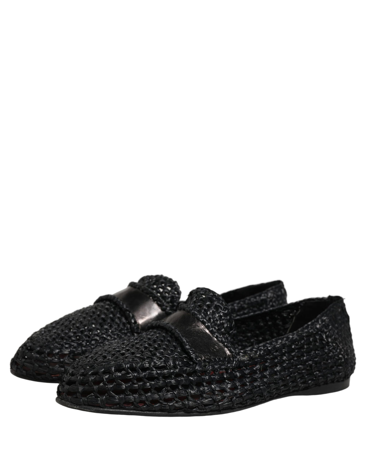 Dolce & Gabbana Black Woven Leather Slip On Loafers Men Shoes