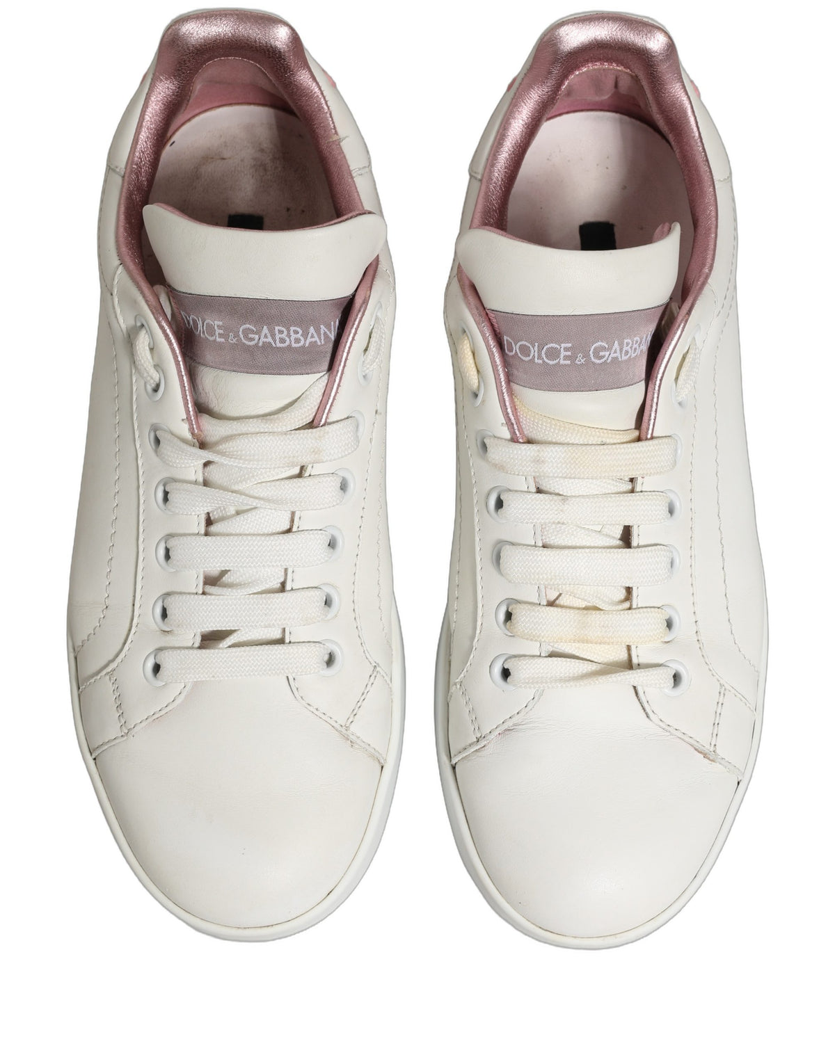 Dolce & Gabbana White Pink Leather Low Top Sneakers Shoes