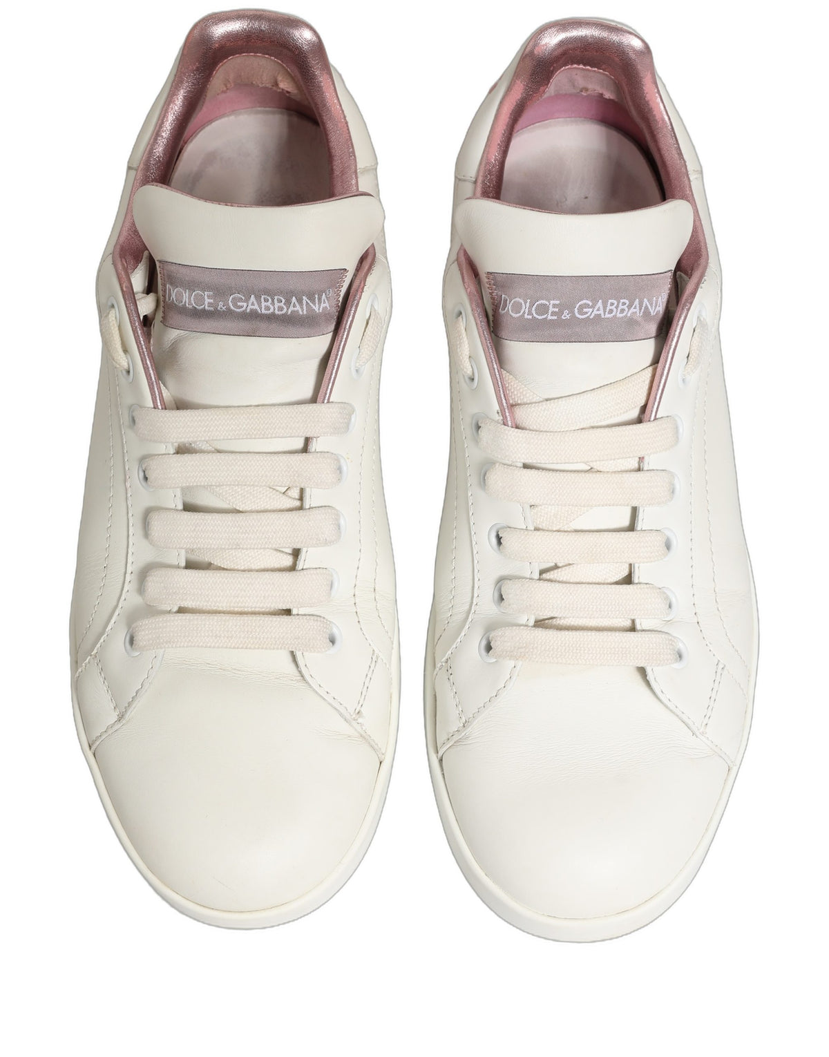 Dolce & Gabbana White Pink Leather Low Top Sneakers Shoes