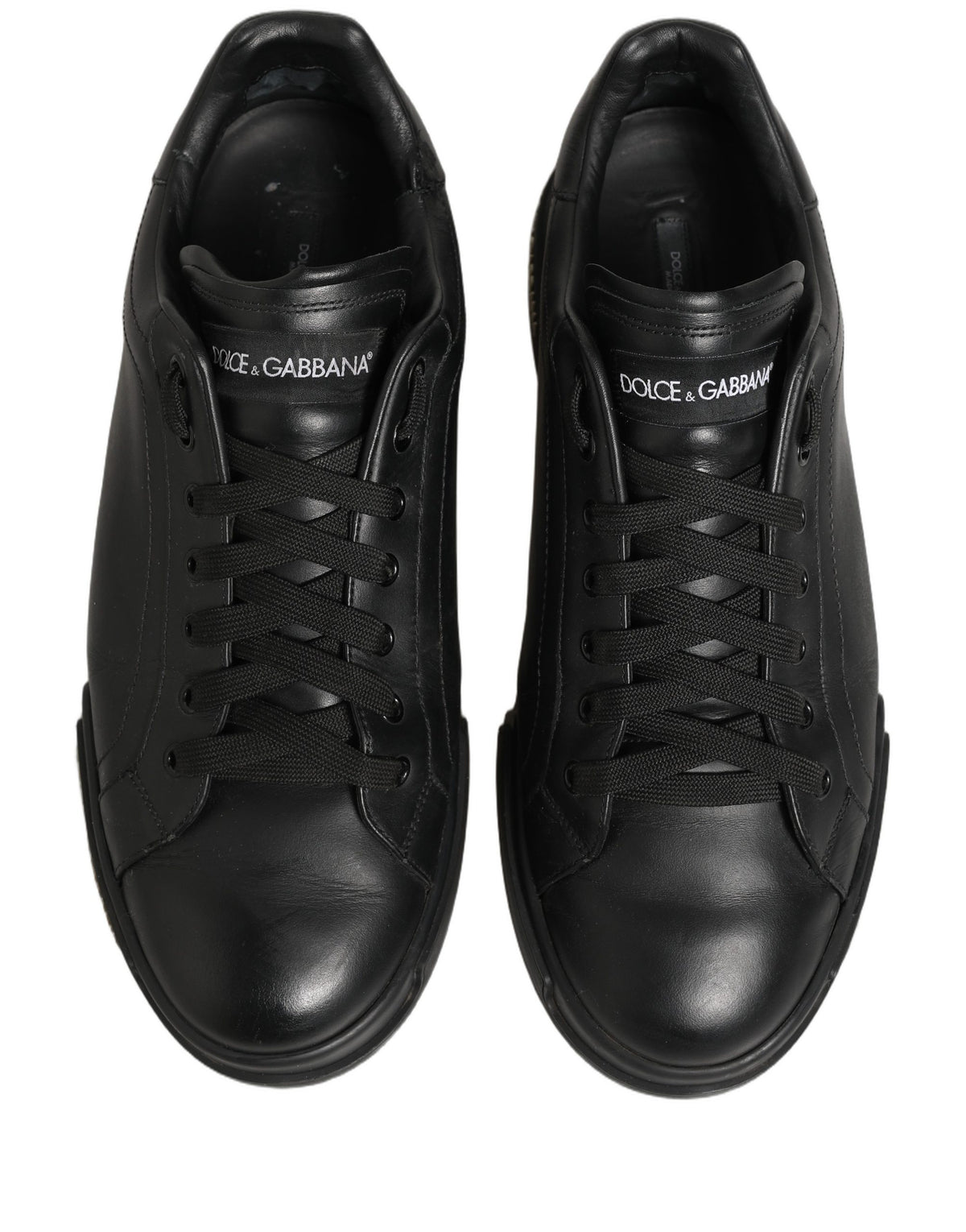 Dolce & Gabbana Black Leather Logo Low Top Men Sneakers Shoes