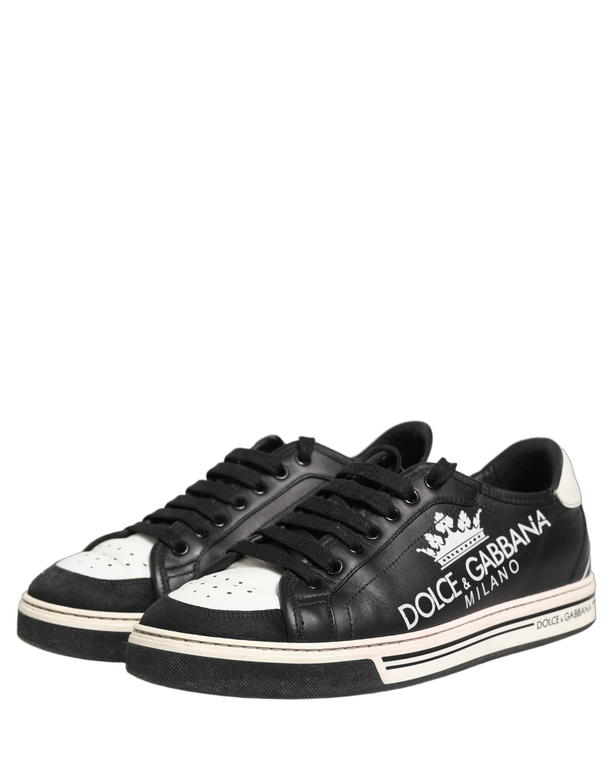 Dolce & Gabbana Black Leather Crown Milano Men Sneakers Shoes